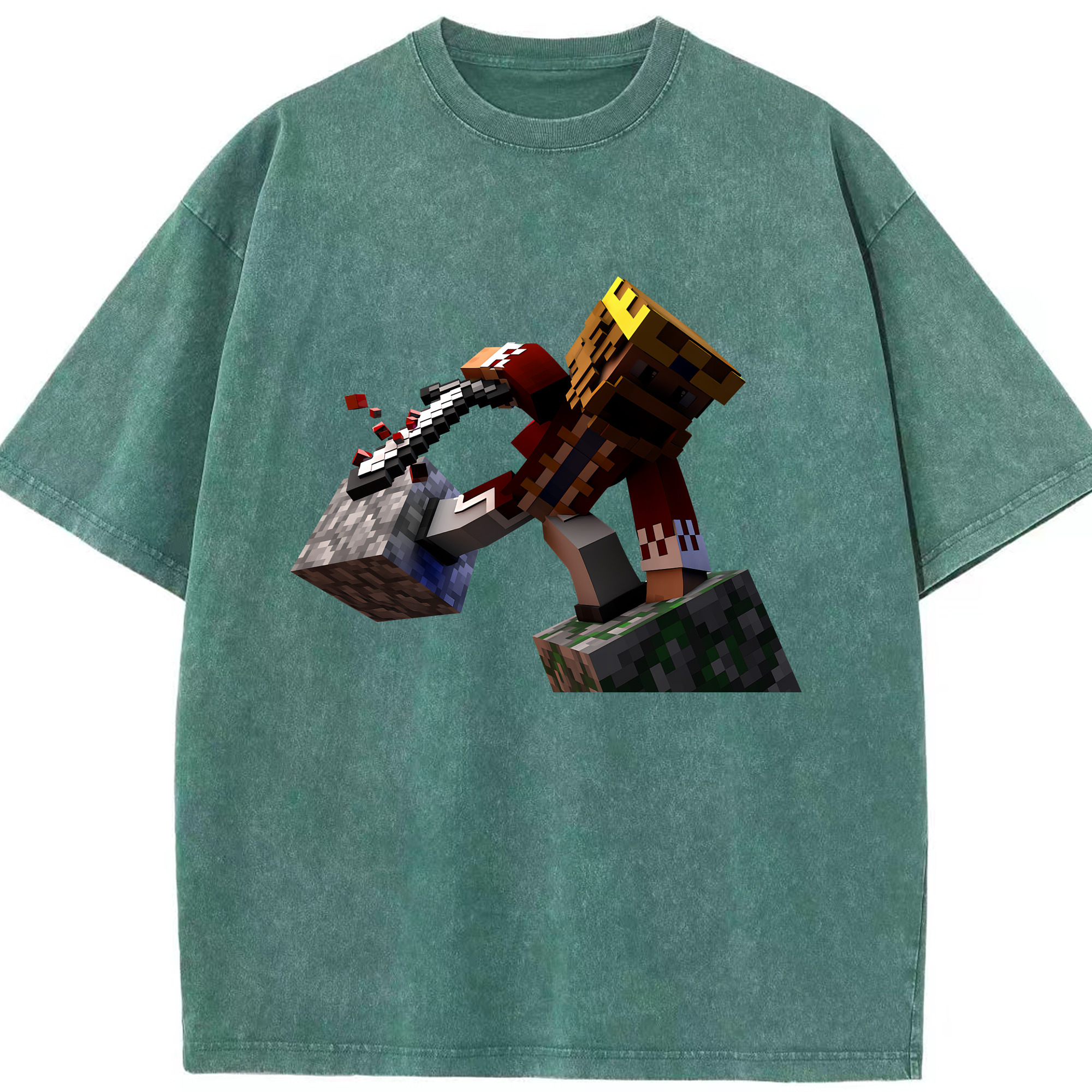 （画像用） マインクラフト ブロックの世界 Minecraft MC Block world 綿100% ヴィンテージ風 半袖Tシャツ（フロントプリント）